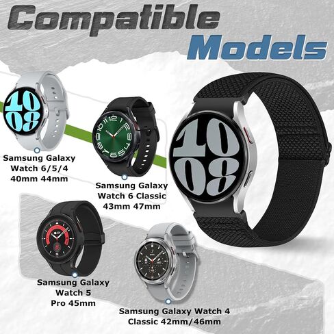 أحزمة ساعة مرنة متوافقة مع ساعة Samsung Galaxy Watch 7/6/5/4/FE 40 مم 44 مم/Galaxy Watch 6 Classic 43mm 47mm/Watch 5 Pro 45 مم/Galaxy Watch 4 Classic 42mm 46mm سوار معصم من النايلون للنساء والرجال in Saudi Arabia