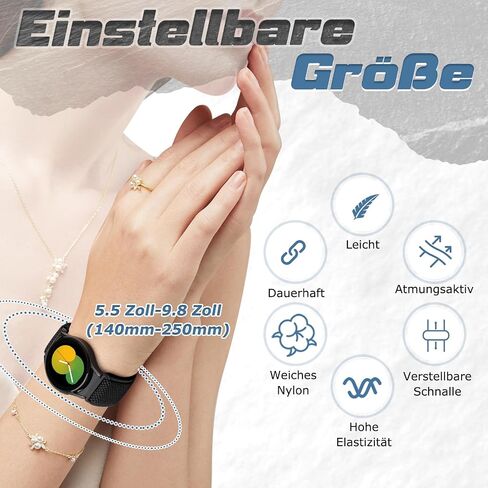 أحزمة ساعة مرنة متوافقة مع ساعة Samsung Galaxy Watch 7/6/5/4/FE 40 مم 44 مم/Galaxy Watch 6 Classic 43mm 47mm/Watch 5 Pro 45 مم/Galaxy Watch 4 Classic 42mm 46mm سوار معصم من النايلون للنساء والرجال in Saudi Arabia