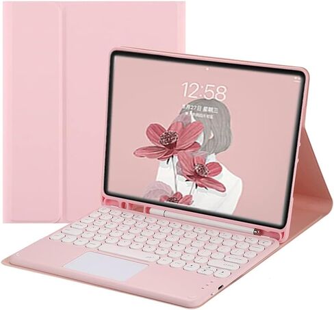حافظة لوحة مفاتيح HENGHUI لجهاز Galaxy Tab A7 10.4 بوصة 2020 (SM-T500 T505 T507) حافظة لوحة مفاتيح مع لوحة لمس لطيفة مستديرة اللون وغطاء لوحة مفاتيح بلوتوث قابل للفصل (أزرق سماوي) in Saudi Arabia