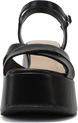 Soda “TECNO" ~ Women Square Toe Crisscross Upper High Heeled Wedge Sandal with Adjustable Ankle Strap in Saudi Arabia