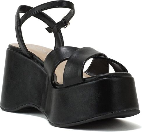Soda “TECNO" ~ Women Square Toe Crisscross Upper High Heeled Wedge Sandal with Adjustable Ankle Strap in Saudi Arabia