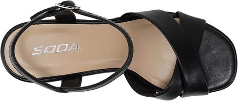 Soda “TECNO" ~ Women Square Toe Crisscross Upper High Heeled Wedge Sandal with Adjustable Ankle Strap in Saudi Arabia