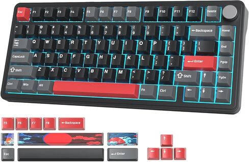 لوحة مفاتيح ألعاب ميكانيكية لاسلكية قابلة للتبديل بنسبة 75% من Fogruaden M75 RGB مع وسادات ممتصة للصوت ومقبض، وحشية، لوحة مفاتيح كريمية مخصصة NKRO TKL، بلوتوث/2.4 جيجا هرتز/سلكية، مفاتيح بيضاء خطية in Saudi Arabia