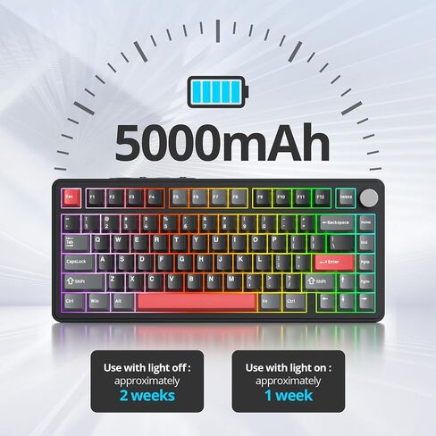 لوحة مفاتيح ألعاب ميكانيكية لاسلكية قابلة للتبديل بنسبة 75% من Fogruaden M75 RGB مع وسادات ممتصة للصوت ومقبض، وحشية، لوحة مفاتيح كريمية مخصصة NKRO TKL، بلوتوث/2.4 جيجا هرتز/سلكية، مفاتيح بيضاء خطية in Saudi Arabia