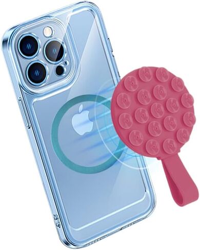 Magnetic Suction Cup Phone Mount,Suction Phone Case Grip Stand Holder for MagSafe, Compatible with iPhone 15 Pro Max, Hands-Free Mirror Shower Phone Holder Accessory for TikTok Videos, Black in Saudi Arabia
