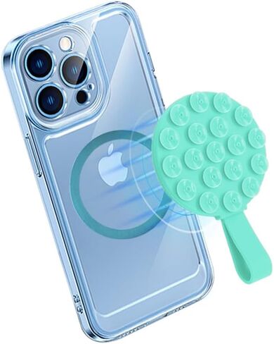 Magnetic Suction Cup Phone Mount,Suction Phone Case Grip Stand Holder for MagSafe, Compatible with iPhone 15 Pro Max, Hands-Free Mirror Shower Phone Holder Accessory for TikTok Videos, Black in Saudi Arabia