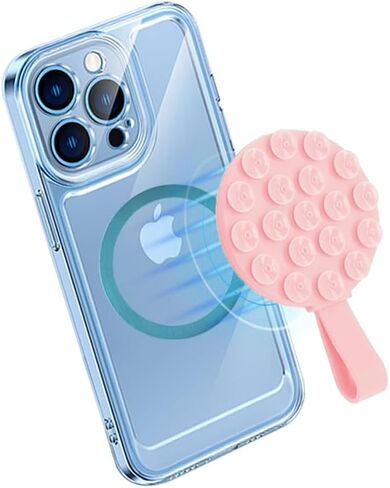 Magnetic Suction Cup Phone Mount,Suction Phone Case Grip Stand Holder for MagSafe, Compatible with iPhone 15 Pro Max, Hands-Free Mirror Shower Phone Holder Accessory for TikTok Videos, Black in Saudi Arabia