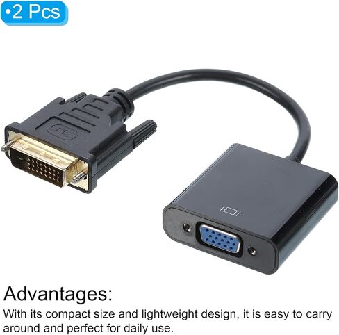 MECCANIXITY DVI to VGA Cable Adapter ABS Video Cable DVI-D 24+1 Pin Male to Female 1080P HD Device for HDTV, Desktop, Laptop, DVI-D Device, Pack of 2 in Saudi Arabia