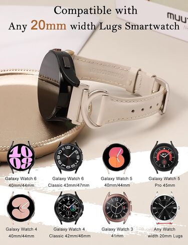 Minyee Leather Bands Compatible with Samsung Galaxy Watch 6/5/4/Active 2 40mm 44mm/Watch 6 Classic 43mm 47mm/Watch 5 Pro 45mm/Watch 4 Classic 42mm 46mm/Watch 3 41mm Band, 20mm Slim Thin Dressy Leather Strap with C-Shape Metal Buckle for Women in Saudi Arabia