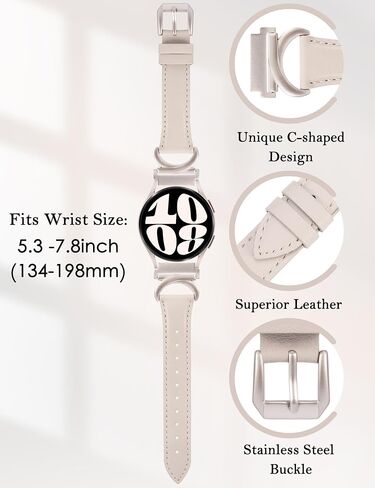 Minyee Leather Bands Compatible with Samsung Galaxy Watch 6/5/4/Active 2 40mm 44mm/Watch 6 Classic 43mm 47mm/Watch 5 Pro 45mm/Watch 4 Classic 42mm 46mm/Watch 3 41mm Band, 20mm Slim Thin Dressy Leather Strap with C-Shape Metal Buckle for Women in Saudi Arabia