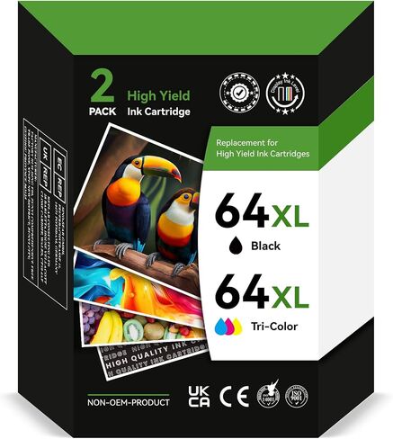 طابعة 64XL لحبر HP 64 حزمة كومبو باللون الأسود واللون لخرطوشة حبر HP 64XL مناسبة لطابعة Envy Photo 7800 7858 7855 7100 7120 7155 7164 6255 6232 Inspire 7955e Tango Series Printer (عبوتان) in Kuwait