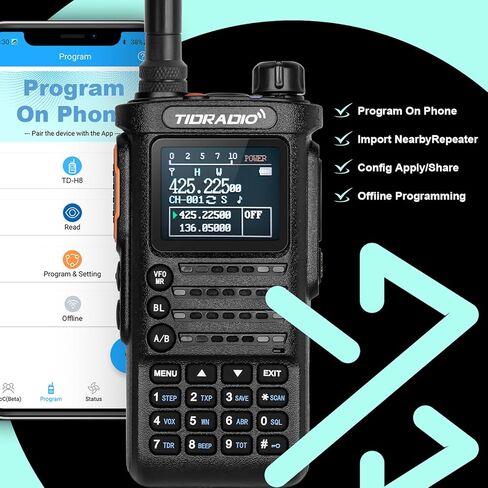 TIDRADIO TD-H8 الجيل الأول 10 واط هام راديو محمول باليد وحدة برمجة لاسلكية ثنائي النطاق راديو ثنائي الاتجاه أجهزة اتصال لاسلكية عالية الطاقة مع 2500 مللي أمبير (ليست بطارية من النوع C) شاشة ملونة كبيرة in Kuwait