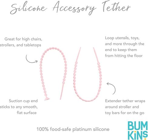 Bumkins Pacifier Clip Feeding Supplies for Baby Girl or Boy, Toy Straps for Sippy Cup, Teether, Stroller Accessories, Platinum Silicone Accessory Tether Leash, Safe for Teething Babies, Blue in Saudi Arabia