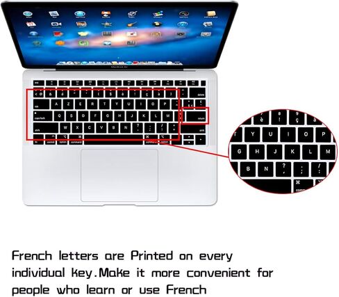 غطاء لوحة المفاتيح من السيليكون للغة HRH الفرنسية AZERTY لجهاز MacBook الأحدث Air 13 بوصة إصدار 2018 A1932 مع شاشة Retina ومعرف اللمس، تصميم أمريكي in Saudi Arabia