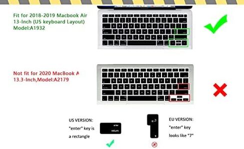 غطاء لوحة المفاتيح من السيليكون للغة HRH الفرنسية AZERTY لجهاز MacBook الأحدث Air 13 بوصة إصدار 2018 A1932 مع شاشة Retina ومعرف اللمس، تصميم أمريكي in Saudi Arabia