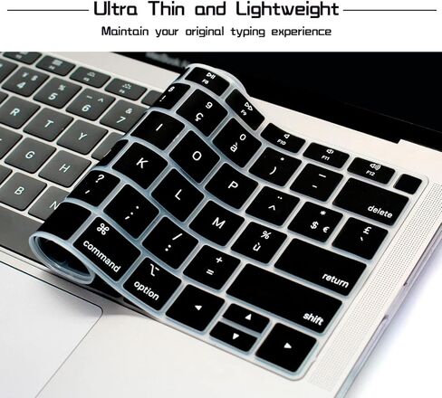 غطاء لوحة المفاتيح من السيليكون للغة HRH الفرنسية AZERTY لجهاز MacBook الأحدث Air 13 بوصة إصدار 2018 A1932 مع شاشة Retina ومعرف اللمس، تصميم أمريكي in Saudi Arabia
