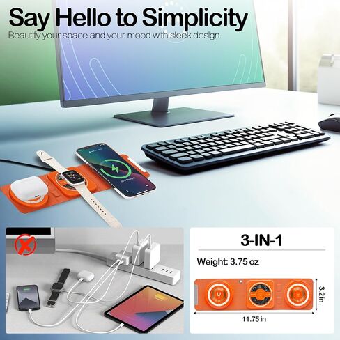 Fold 'N Style 3-in-1 Foldable Magnetic Wireless Charger Keychain, 15W Travel Fast Charger for iPhone 15/14/13/12 Pro/Max/Plus, Apple Watch, AirPods, Samsung Galaxy/Note, Charge 2 Phones Simultaneously in Saudi Arabia