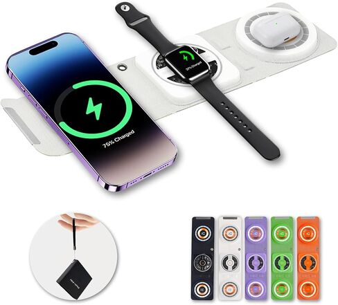Fold 'N Style 3-in-1 Foldable Magnetic Wireless Charger Keychain, 15W Travel Fast Charger for iPhone 15/14/13/12 Pro/Max/Plus, Apple Watch, AirPods, Samsung Galaxy/Note, Charge 2 Phones Simultaneously in Saudi Arabia