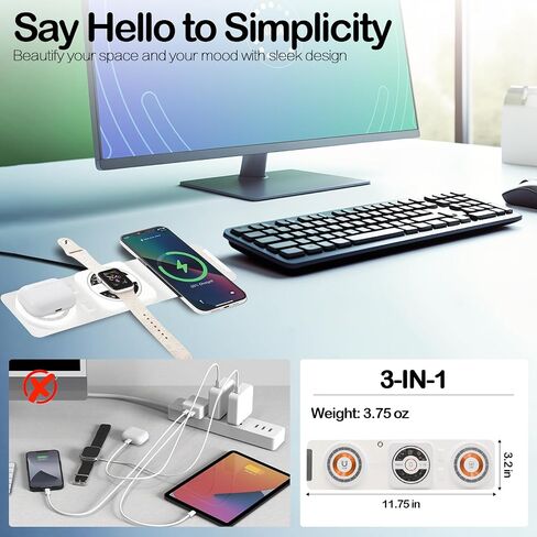 Fold 'N Style 3-in-1 Foldable Magnetic Wireless Charger Keychain, 15W Travel Fast Charger for iPhone 15/14/13/12 Pro/Max/Plus, Apple Watch, AirPods, Samsung Galaxy/Note, Charge 2 Phones Simultaneously in Saudi Arabia