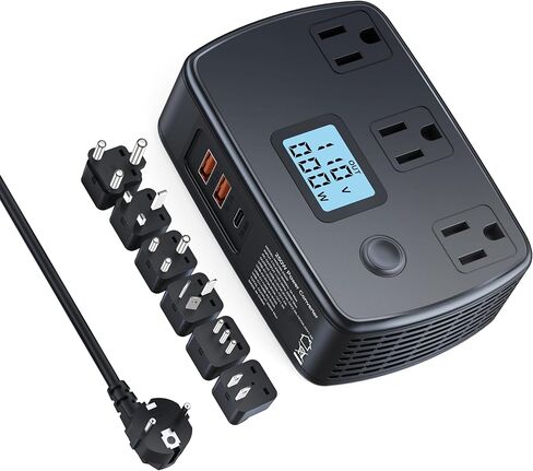 محول 220 فولت إلى 110 فولت مع 1 PD 30 وات + 2 QC 3.0 + 3 منافذ تيار متردد + شاشة LCD، محول جهد 250 وات محول سفر عالمي، الاتحاد الأوروبي/المملكة المتحدة/الولايات المتحدة/أستراليا/إيطاليا/الهند وجنوب أفريقيا متضمن مقابس عالمية... in Saudi Arabia