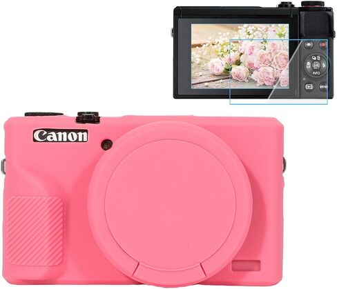 Pocoukate Case for Canon G7X Mark III Camera, Soft Silicone Protective Cover Skin with Removable Lens Cover for Powershot G7X Mark iii, Silicone Case with G7X3 Screen Protector Accessories - Black in Saudi Arabia