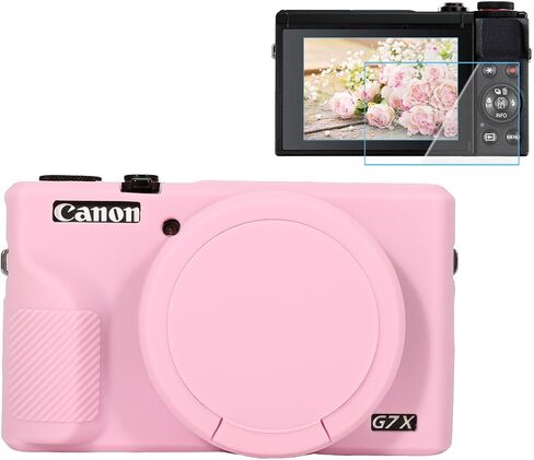 Pocoukate Case for Canon G7X Mark III Camera, Soft Silicone Protective Cover Skin with Removable Lens Cover for Powershot G7X Mark iii, Silicone Case with G7X3 Screen Protector Accessories - Black in Saudi Arabia