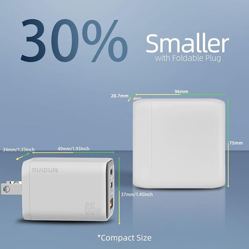 شاحن USB C بقدرة 65 وات، شاحن حائط USB 3 منافذ، شاحن PD3.0 GaN USB C للسفر، شاحن سريع USB C لأجهزة MacBook Pro/Air، iPad، Galaxy S24 Ultra، Dell XPS، iPhone 15 Pro والمزيد (أسود) in Kuwait