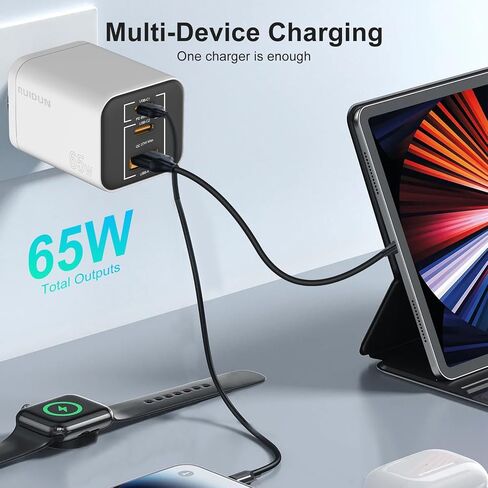 شاحن USB C بقدرة 65 وات، شاحن حائط USB 3 منافذ، شاحن PD3.0 GaN USB C للسفر، شاحن سريع USB C لأجهزة MacBook Pro/Air، iPad، Galaxy S24 Ultra، Dell XPS، iPhone 15 Pro والمزيد (أسود) in Kuwait