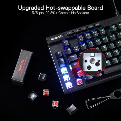 Redragon K587 TKL لوحة مفاتيح ميكانيكية سلكية RGB للألعاب مكونة من 87 مفتاحًا، و9 مفاتيح ماكرو G مخصصة، والتحكم في الوسائط مع مسند معصم قابل للفصل، ومفاتيح حمراء خطية قابلة للتبديل السريع in Saudi Arabia