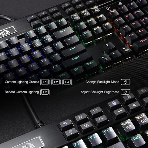 Redragon K550 RGB Gaming Keyboard, 104 Keys + 12 Macro G Keys Wired Mechanical Keyboard w/Aluminum Top Plate, Custom Clicky Purple Switch, Extra USB Port & Wrist Rest in Saudi Arabia