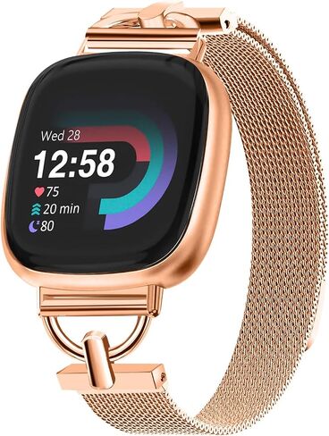 أربطة مغناطيسية متوافقة مع Fitbit Versa 4/Fitbit Versa 3/Fitbit Sense 2/Fitbit Sense، حزام شبكي رفيع من الفولاذ المقاوم للصدأ، سوار معصم بديل قابل للتعديل للنساء الأنيقات in Kuwait