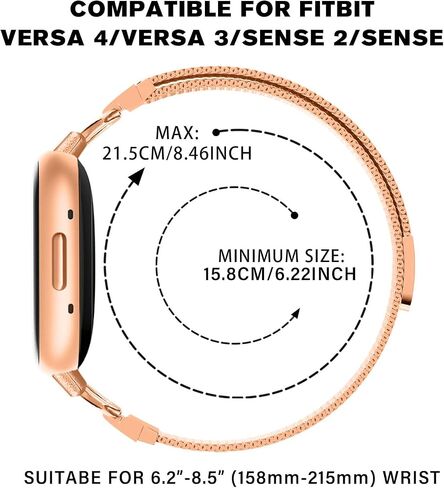أربطة مغناطيسية متوافقة مع Fitbit Versa 4/Fitbit Versa 3/Fitbit Sense 2/Fitbit Sense، حزام شبكي رفيع من الفولاذ المقاوم للصدأ، سوار معصم بديل قابل للتعديل للنساء الأنيقات in Kuwait