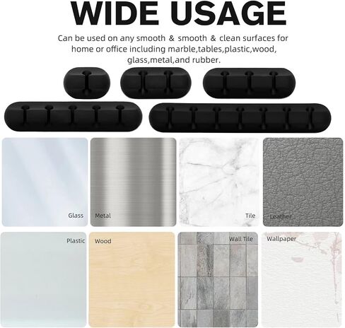 مشابك كابل سوداء، إدارة كابل منظم السلك، منظم كابلات USB حامل كابل منظم أسلاك، 11 عبوة حامل سلك للمكتب والمنزل والسيارة (1،1،2،3،5،7 فتحات) in Saudi Arabia