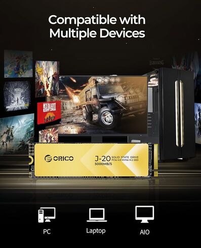 ORICO J20 2TB NVMe SSD مع مبدد حراري، M.2 NVMe SSD PCIe Gen4x4 2280، محرك أقراص الحالة الصلبة الداخلي NAND ثلاثي الأبعاد، سرعة قراءة تصل إلى 5200 ميجابايت/ثانية، متوافق مع أجهزة الكمبيوتر الشخصية وأجهزة الكمبيوتر المكتبية وأجهزة الكمبيوتر المحمولة -J20 in Saudi Arabia