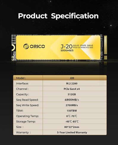 ORICO J20 2TB NVMe SSD مع مبدد حراري، M.2 NVMe SSD PCIe Gen4x4 2280، محرك أقراص الحالة الصلبة الداخلي NAND ثلاثي الأبعاد، سرعة قراءة تصل إلى 5200 ميجابايت/ثانية، متوافق مع أجهزة الكمبيوتر الشخصية وأجهزة الكمبيوتر المكتبية وأجهزة الكمبيوتر المحمولة -J20 in Saudi Arabia