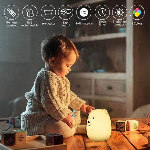 Portable Night Light for Kids - Hanging LED Light Up Toddler Room Remote 9 Colors Changing, Nursery Baby Night Light Car Seat Crib Dimmable Rechargeable Squishy Lamp Room Decorations Gifts in Kuwait