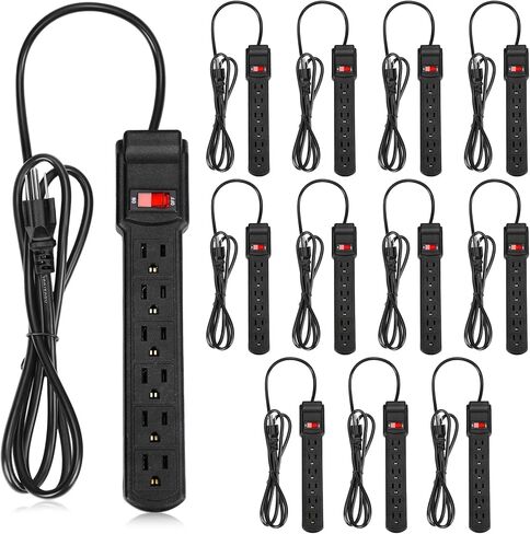 12 Pack 6 Outlet Power Strip Surge Protector 2 ft Extension Cord Flat Plug Surge Protector Power Strip Wall Mount Overload Surge Protection Electrical Outlet Extender for Home Office(Black) in Saudi Arabia