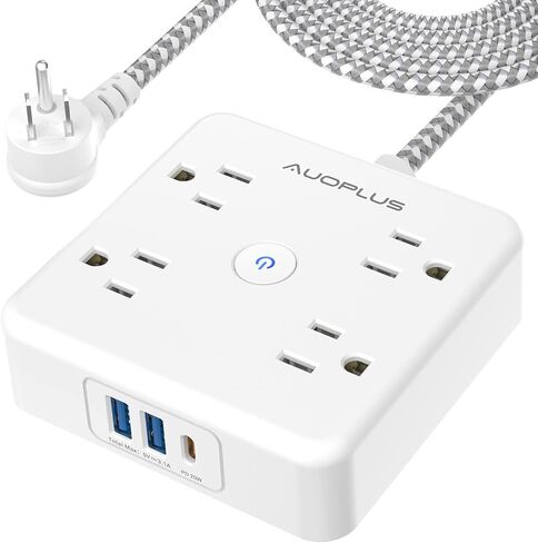 AUOPLUS Surge Protector Power Strip - 4 Widely Outlets with 3 USB Ports(1 USB C Outlet/PD 20W), Outlet Extender with 5FT Braided Extension Cord, Wall Mount for Travel Home Office, Dorm Essentials in Saudi Arabia
