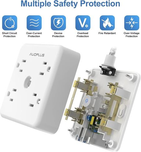 AUOPLUS Surge Protector Power Strip - 4 Widely Outlets with 3 USB Ports(1 USB C Outlet/PD 20W), Outlet Extender with 5FT Braided Extension Cord, Wall Mount for Travel Home Office, Dorm Essentials in Saudi Arabia
