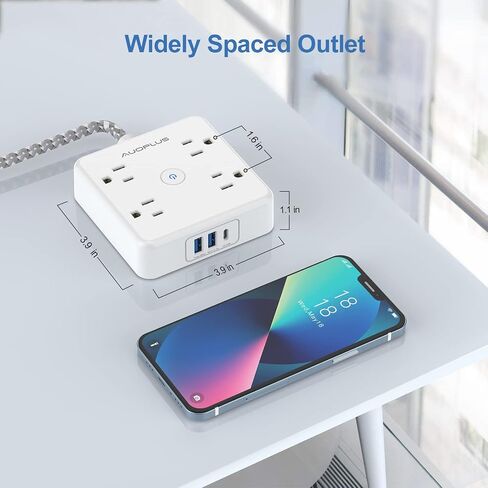 AUOPLUS Surge Protector Power Strip - 4 Widely Outlets with 3 USB Ports(1 USB C Outlet/PD 20W), Outlet Extender with 5FT Braided Extension Cord, Wall Mount for Travel Home Office, Dorm Essentials in Saudi Arabia