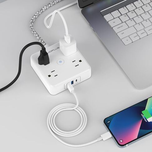 AUOPLUS Surge Protector Power Strip - 4 Widely Outlets with 3 USB Ports(1 USB C Outlet/PD 20W), Outlet Extender with 5FT Braided Extension Cord, Wall Mount for Travel Home Office, Dorm Essentials in Saudi Arabia