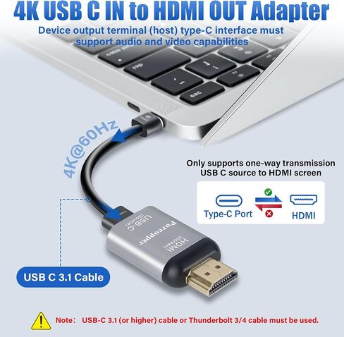 4K HDMI Male to USB Type-C Female Adapter, Uni-Directional HDMI (Screen) to Type-C 3.1 (Source) Converter Connector,4K 60Hz Thunderbolt 3 Adapter for MacBook Pro, Microsoft Surface, Nreal Air, Rokid in Saudi Arabia