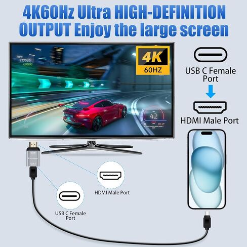 4K HDMI Male to USB Type-C Female Adapter, Uni-Directional HDMI (Screen) to Type-C 3.1 (Source) Converter Connector,4K 60Hz Thunderbolt 3 Adapter for MacBook Pro, Microsoft Surface, Nreal Air, Rokid in Saudi Arabia