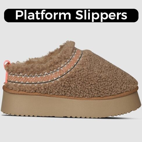 Platform Slippers for Women Mini Snow Boots Short Ankle Cozy Fleece Lined Thick Sole Womens Fluffy House Slippers for Indoor & Outdoor in Saudi Arabia