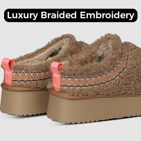 Platform Slippers for Women Mini Snow Boots Short Ankle Cozy Fleece Lined Thick Sole Womens Fluffy House Slippers for Indoor & Outdoor in Saudi Arabia