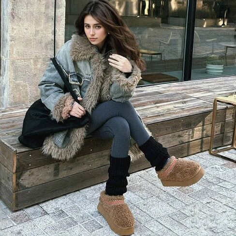 Platform Slippers for Women Mini Snow Boots Short Ankle Cozy Fleece Lined Thick Sole Womens Fluffy House Slippers for Indoor & Outdoor in Saudi Arabia