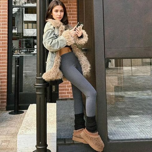 Platform Slippers for Women Mini Snow Boots Short Ankle Cozy Fleece Lined Thick Sole Womens Fluffy House Slippers for Indoor & Outdoor in Saudi Arabia