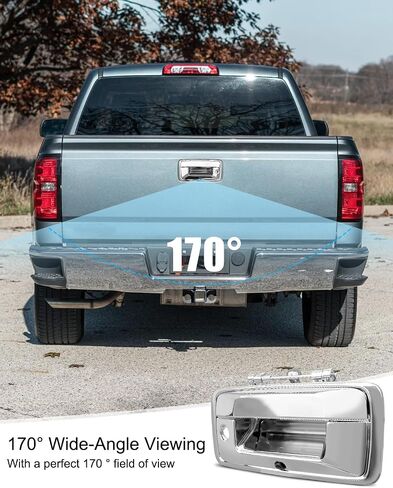 Backup Camera Tailgate Handle with Keyhole Fit for Chevrolet Chevy Silverado GMC Sierra 2014-2015 Replace 23128692, Rear View Camera Liftgate Latch Door Handle with Harness Black in Kuwait