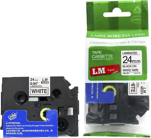 6/حزمة أشرطة LM - LMe-251 طباعة سوداء ممتازة مقاس 1 بوصة على ملصق أبيض متوافق مع Brother TZe-251 P-touch وتتضمن دليل لون/حجم الشريط. يستبدل TZ251 24 مم 0.94 مصفح in Saudi Arabia