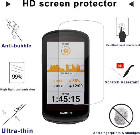 Screen Protector For Garmin Edge 1040 Bike GPS Computer Stopwatch and Silicone Case Cover Protective Cases, Tempered Glass Film Anti-Scratch High Definition Full Coverage in Kuwait